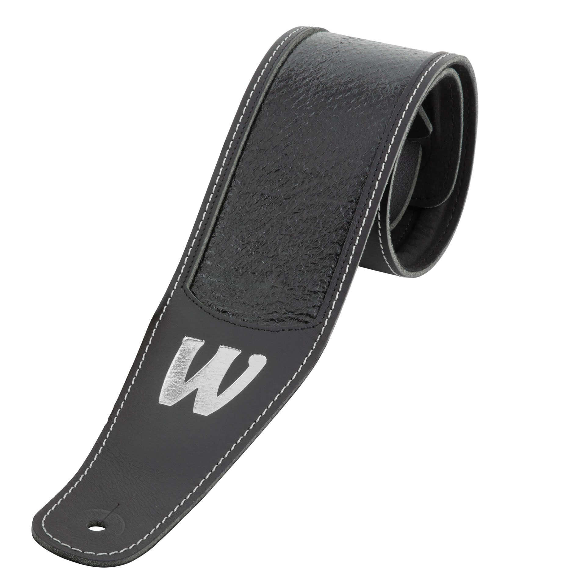 Warwick Warwick MasterBuilt Genuine Leather Bass Strap - Black w/ Silver Embossing - LS B WMB GL BK BS