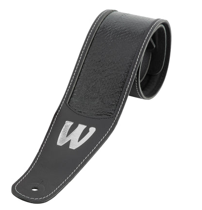 Warwick Warwick MasterBuilt Genuine Leather Bass Strap - Black w/ Silver Embossing - LS B WMB GL BK BS
