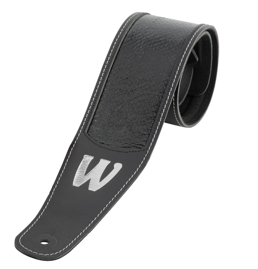 Warwick Warwick MasterBuilt Genuine Leather Bass Strap - Black w/ Silver Embossing - LS B WMB GL BK BS