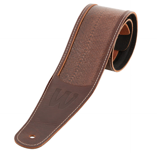 Warwick Warwick MasterBuilt Genuine Leather Bass Strap - Brown w/ Blind Embossing - LS B WMB GL BR BB