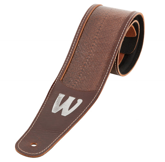 Warwick Warwick MasterBuilt Genuine Leather Bass Strap - Brown w/ Silver Embossing - LS B WMB GL BR BS