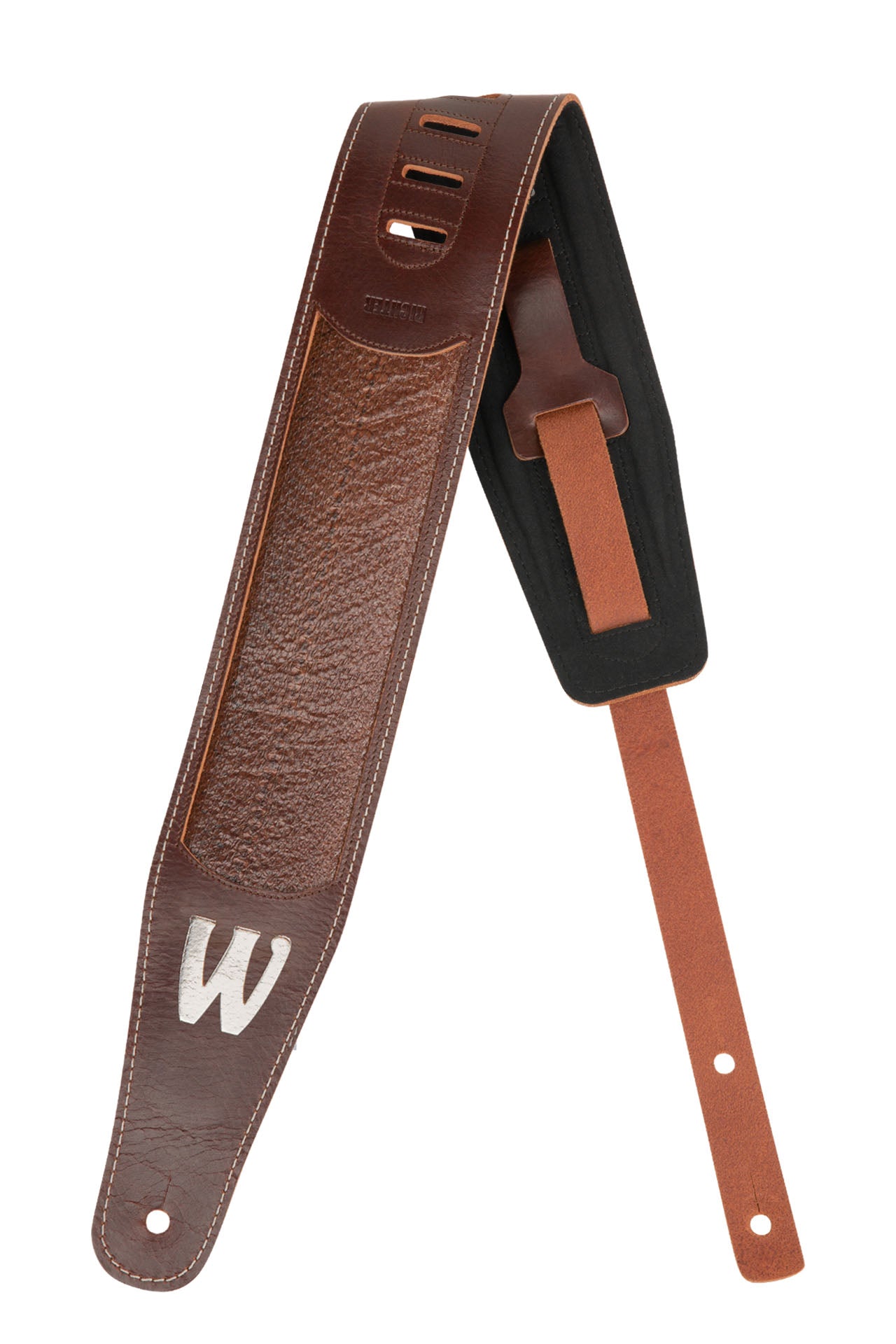 Warwick Warwick MasterBuilt Genuine Leather Bass Strap - Brown w/ Silver Embossing - LS B WMB GL BR BS