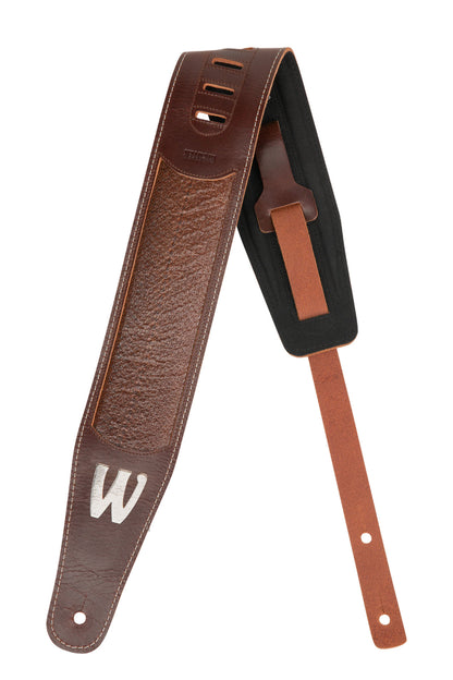 Warwick Warwick MasterBuilt Genuine Leather Bass Strap - Brown w/ Silver Embossing - LS B WMB GL BR BS