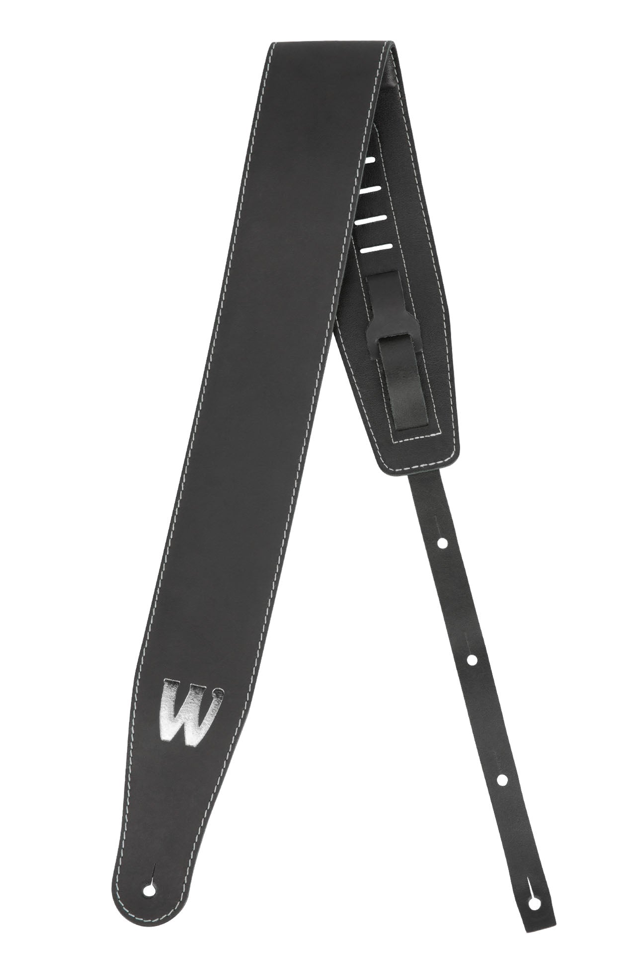 Warwick Warwick TeamBuilt Genuine Leather Bass Strap - Black w/ Silver Embossing - LS B WTB GL BK BS