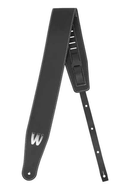 Warwick Warwick TeamBuilt Genuine Leather Bass Strap - Black w/ Silver Embossing - LS B WTB GL BK BS