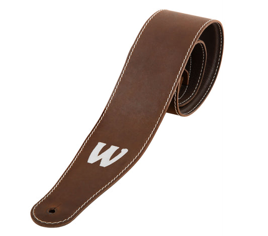 Warwick Warwick TeamBuilt Genuine Leather Bass Strap - Brown w/ Silver Embossing - LS B WTB GL BR BS