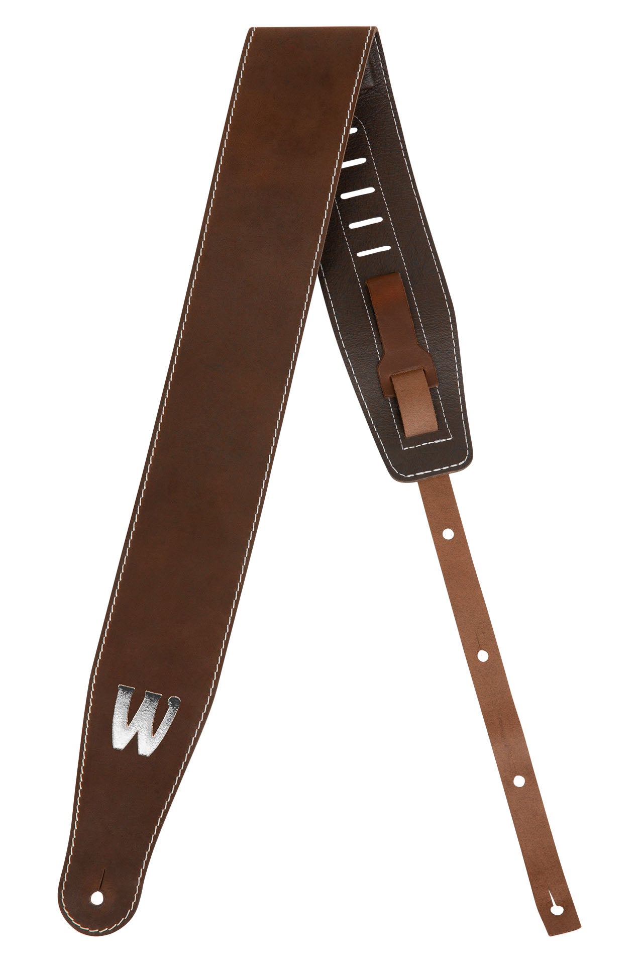 Warwick Warwick TeamBuilt Genuine Leather Bass Strap - Brown w/ Silver Embossing - LS B WTB GL BR BS