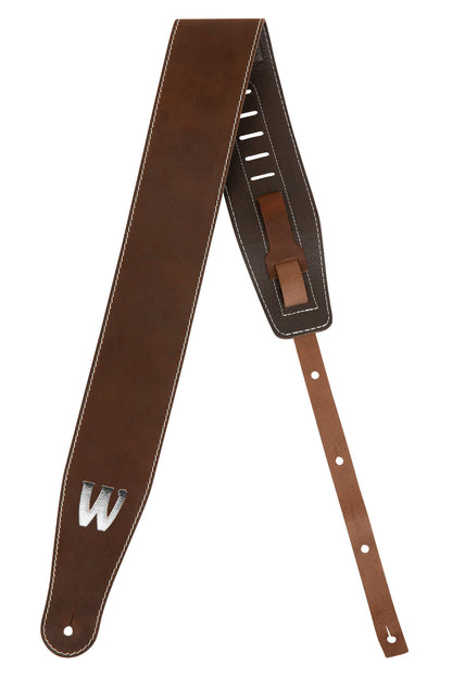 Warwick Warwick TeamBuilt Genuine Leather Bass Strap - Brown w/ Silver Embossing - LS B WTB GL BR BS