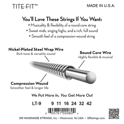 DR Strings DR TITE-FIT Nickel Plated Steel Electric Guitar String Set - 09-42 Light LT-9