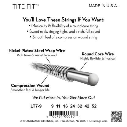 DR Strings DR TITE-FIT Nickel Plated Steel Electric Guitar String Set - 7-String 09-52 Light LT7-9