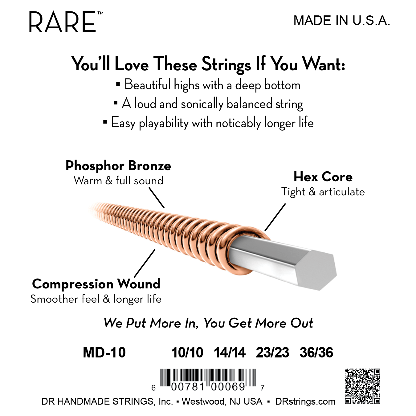 DR Strings DR RARE Phosphor Bronze Mandolin String Set - 10-36 Extra Light MD-10