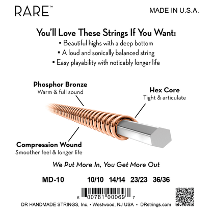 DR Strings DR RARE Phosphor Bronze Mandolin String Set - 10-36 Extra Light MD-10