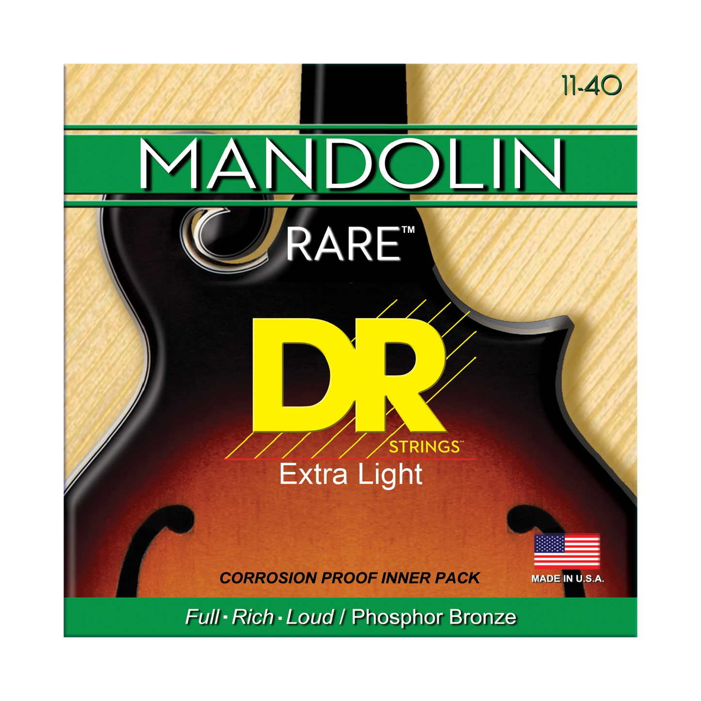 DR Strings DR RARE Phosphor Bronze Mandolin String Set - 11-40 Custom Light MD-11