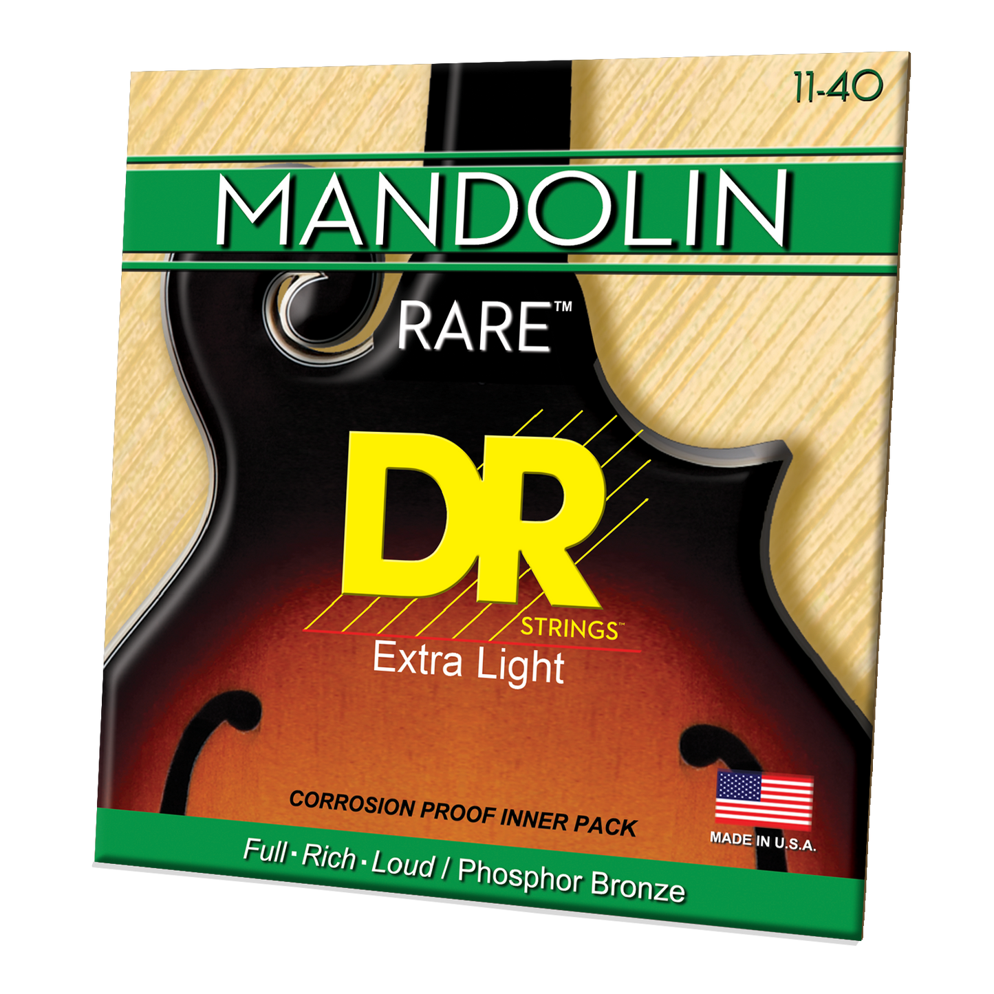 DR Strings DR RARE Phosphor Bronze Mandolin String Set - 11-40 Custom Light MD-11