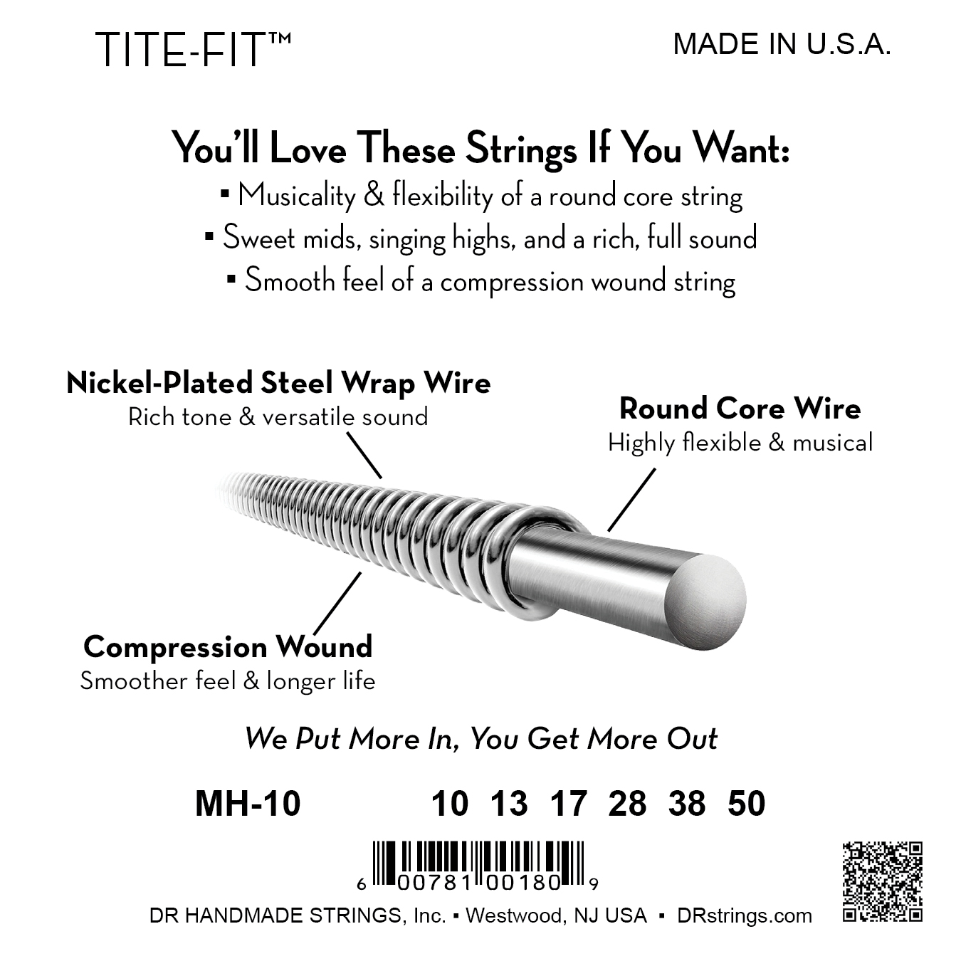 DR Strings DR TITE-FIT Nickel Plated Steel Electric Guitar String Set - 10-50 Medium-Heavy MH-10