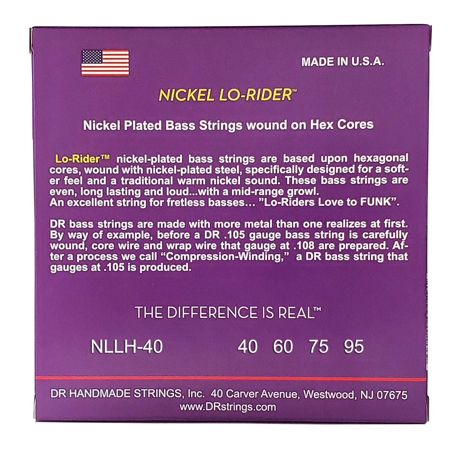 DR Strings DR Nickel Lo-Rider Nickel Plated Steel Electric Bass Strings Long Scale Set - 4-String 40-095 Light-Light NLLH-40