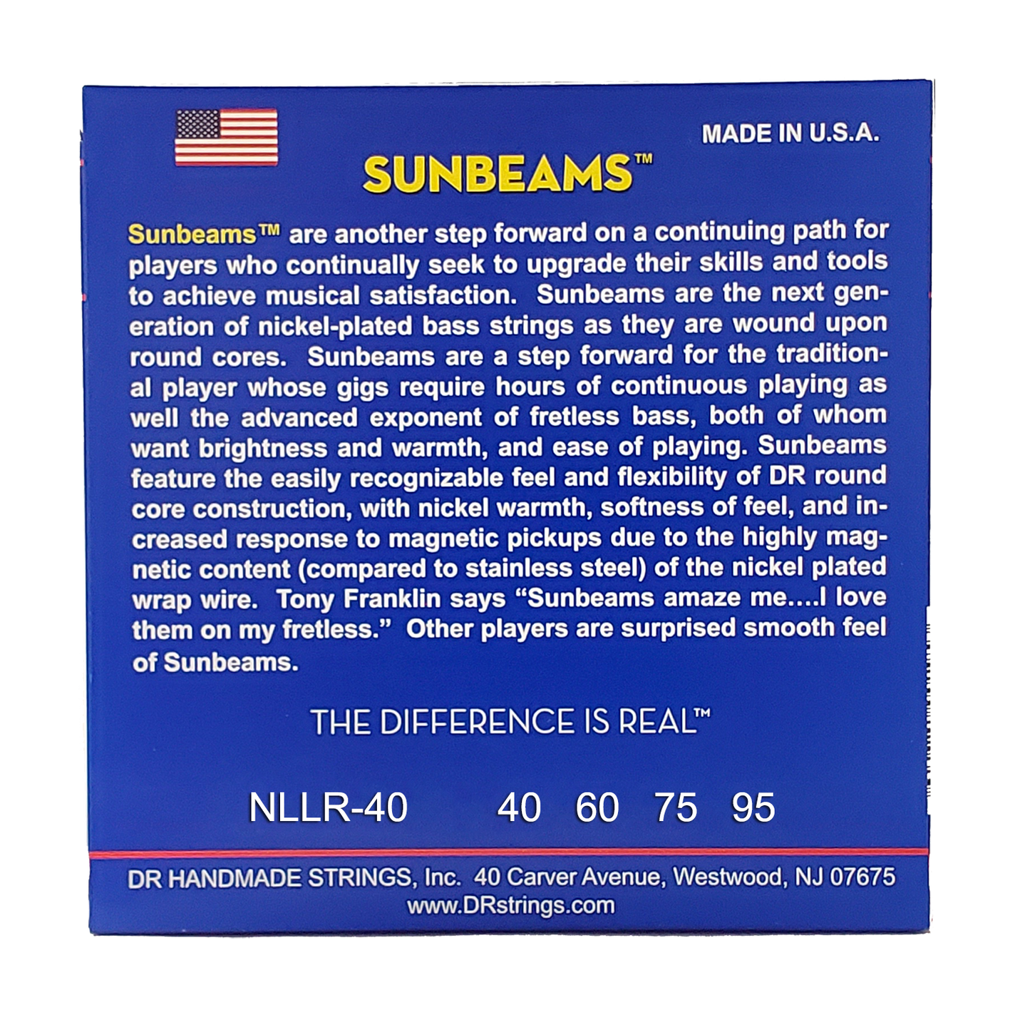 DR Strings DR Sunbeam Nickel Plated Steel Electric Bass Strings Long Scale Set - 4-String 40-095 Light-Light NLLR-40