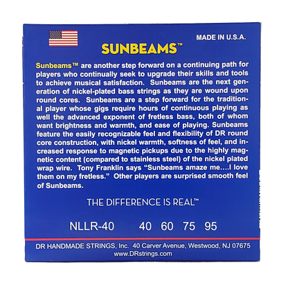 DR Strings DR Sunbeam Nickel Plated Steel Electric Bass Strings Long Scale Set - 4-String 40-095 Light-Light NLLR-40