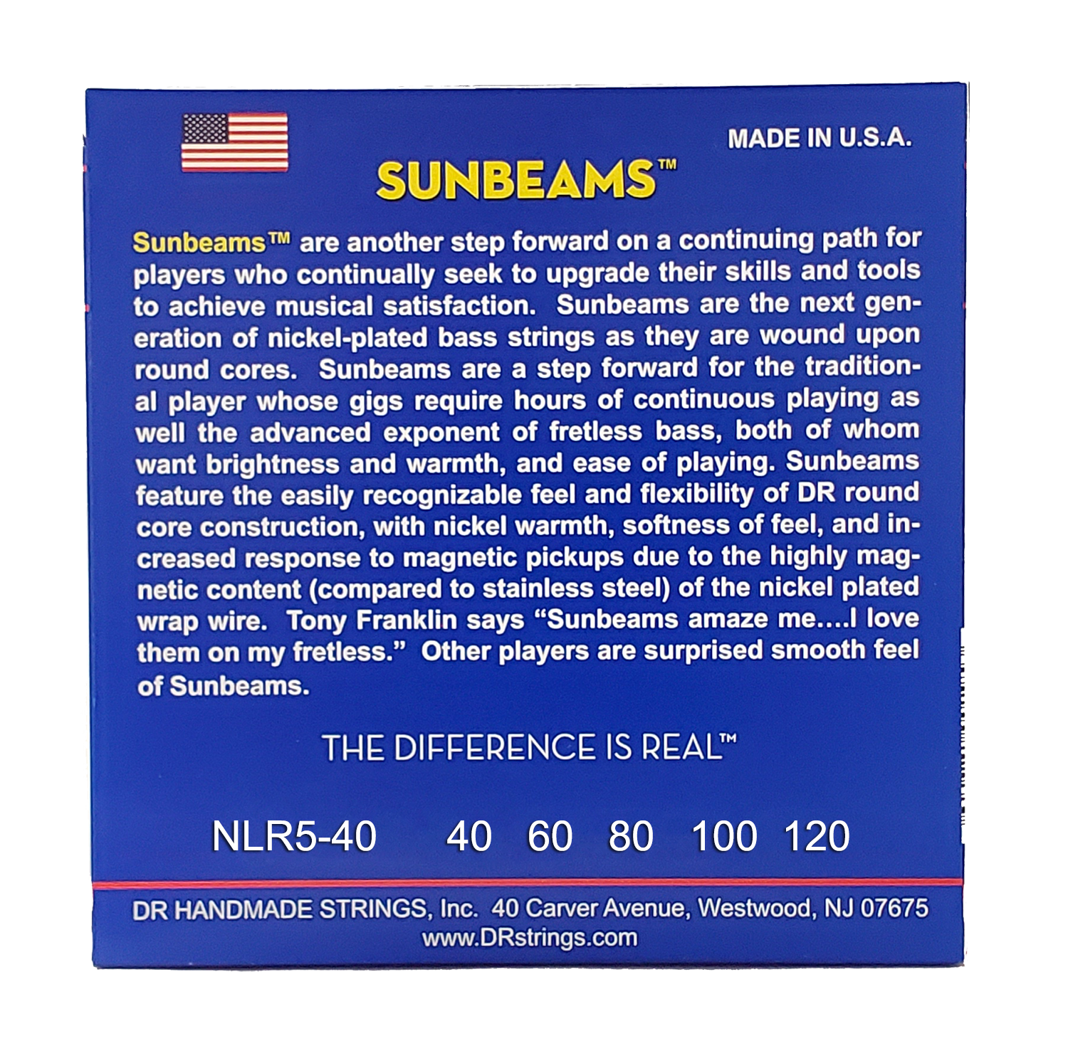 DR Strings DR Sunbeam Nickel Plated Steel Electric Bass Strings Long Scale Set - 5-String 40-120 Light NLR5-40