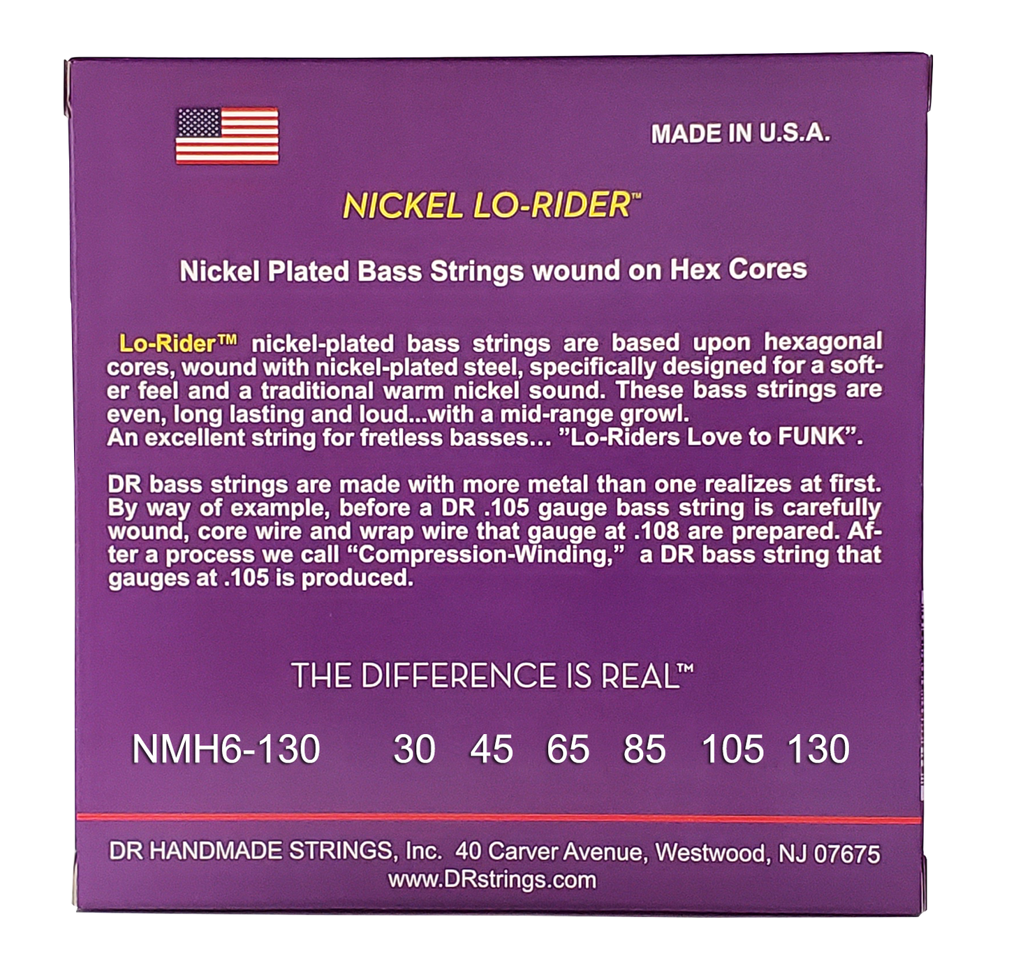 DR Strings DR Nickel Lo-Rider Nickel Plated Steel Electric Bass Strings Long Scale Set - 6-String 30-130 Medium NMH6-130