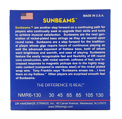 DR Strings DR Sunbeam Nickel Plated Steel Electric Bass Strings Long Scale Set - 6-String 30-130 Medium NMR6-130