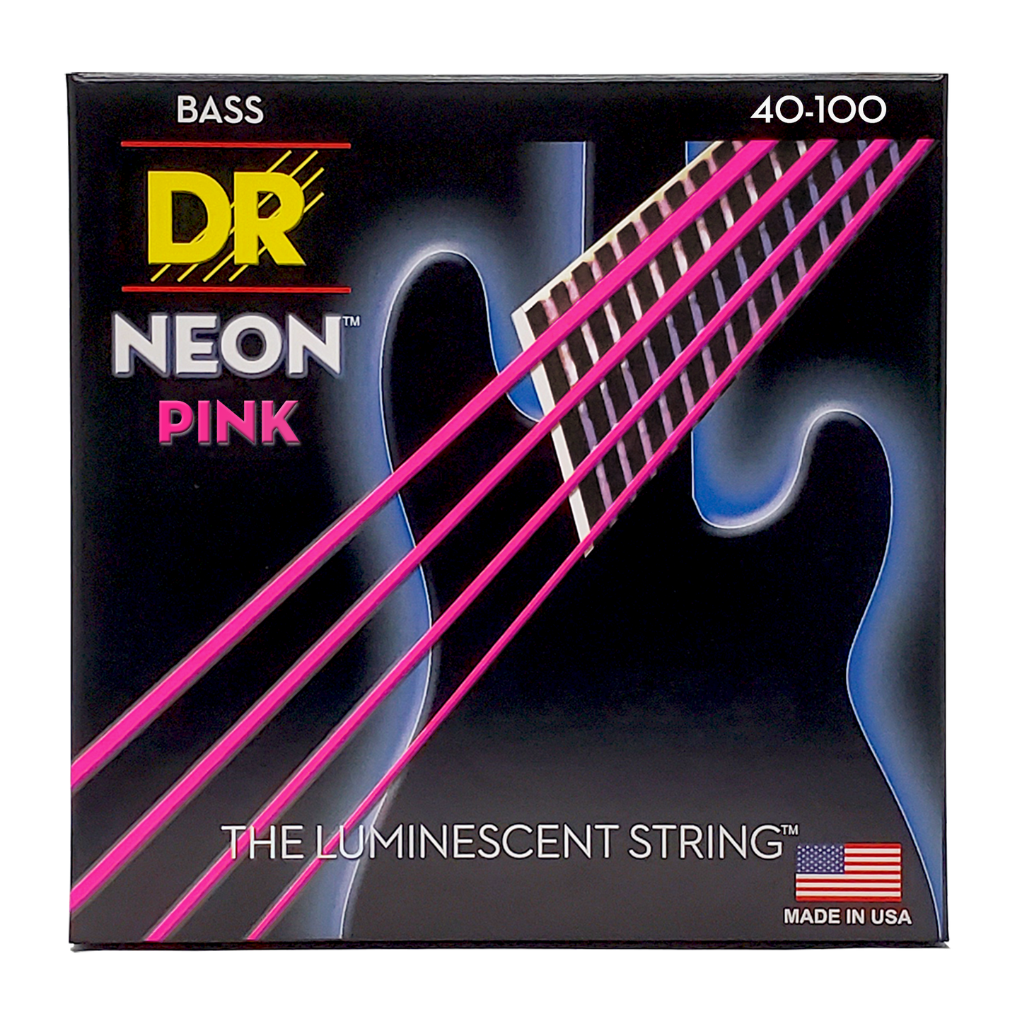 DR Strings DR NEON Pink Coated Electric Bass Strings Long Scale Set - 4-String 40-100 NPB-40