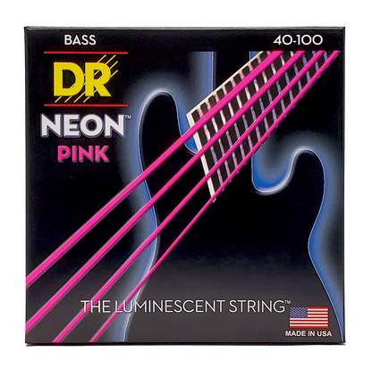 DR Strings DR NEON Pink Coated Electric Bass Strings Long Scale Set - 4-String 40-100 NPB-40