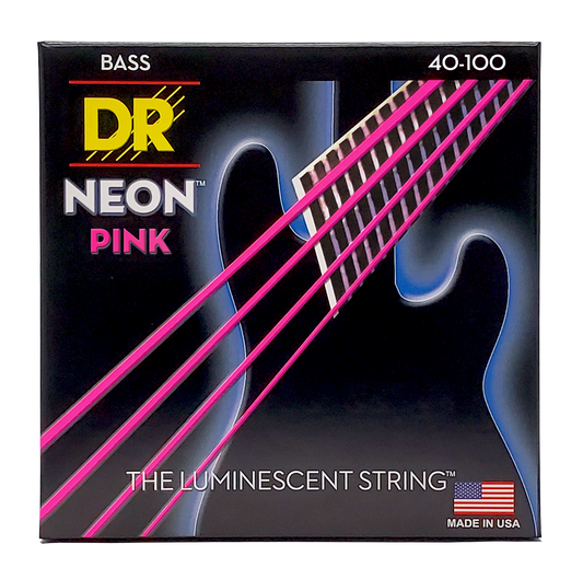 DR Strings DR NEON Pink Coated Electric Bass Strings Long Scale Set - 4-String 40-100 NPB-40