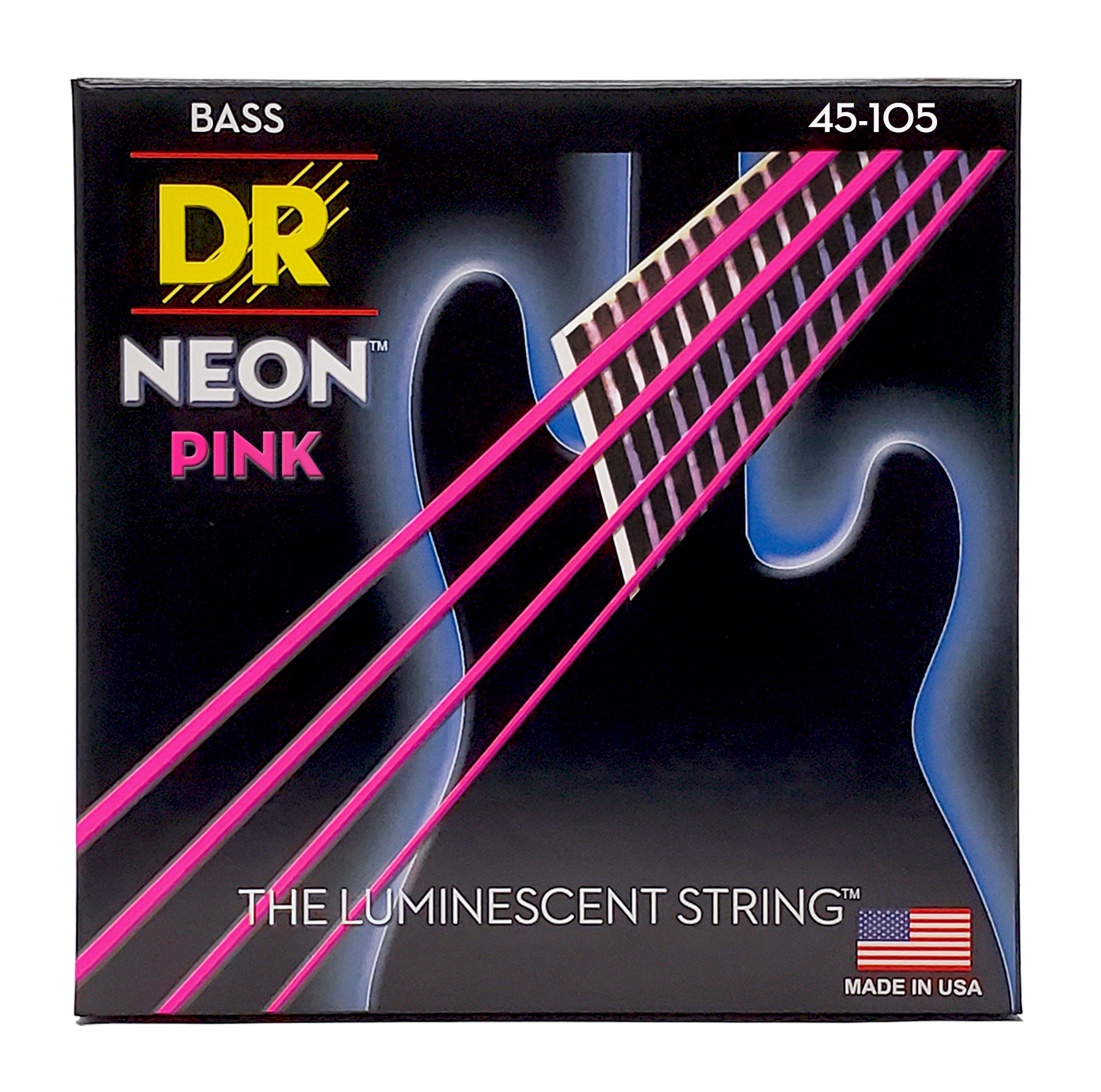 DR Strings DR NEON Pink Coated Electric Bass Strings Long Scale Set - 4-String 45-105 NPB-45