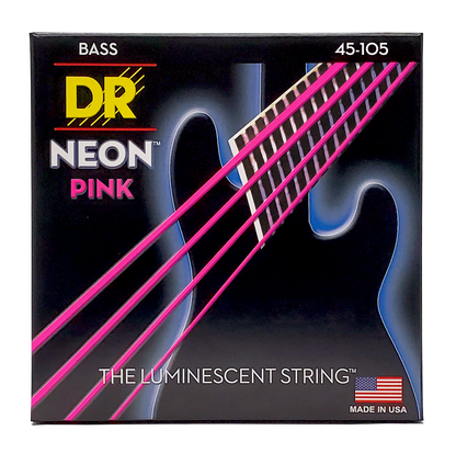 DR Strings DR NEON Pink Coated Electric Bass Strings Long Scale Set - 4-String 45-105 NPB-45