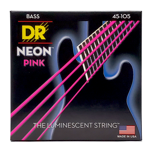 DR Strings DR NEON Pink Coated Electric Bass Strings Long Scale Set - 4-String 45-105 NPB-45
