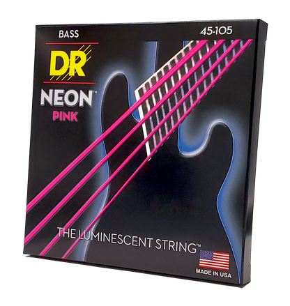 DR Strings DR NEON Pink Coated Electric Bass Strings Long Scale Set - 4-String 45-105 NPB-45