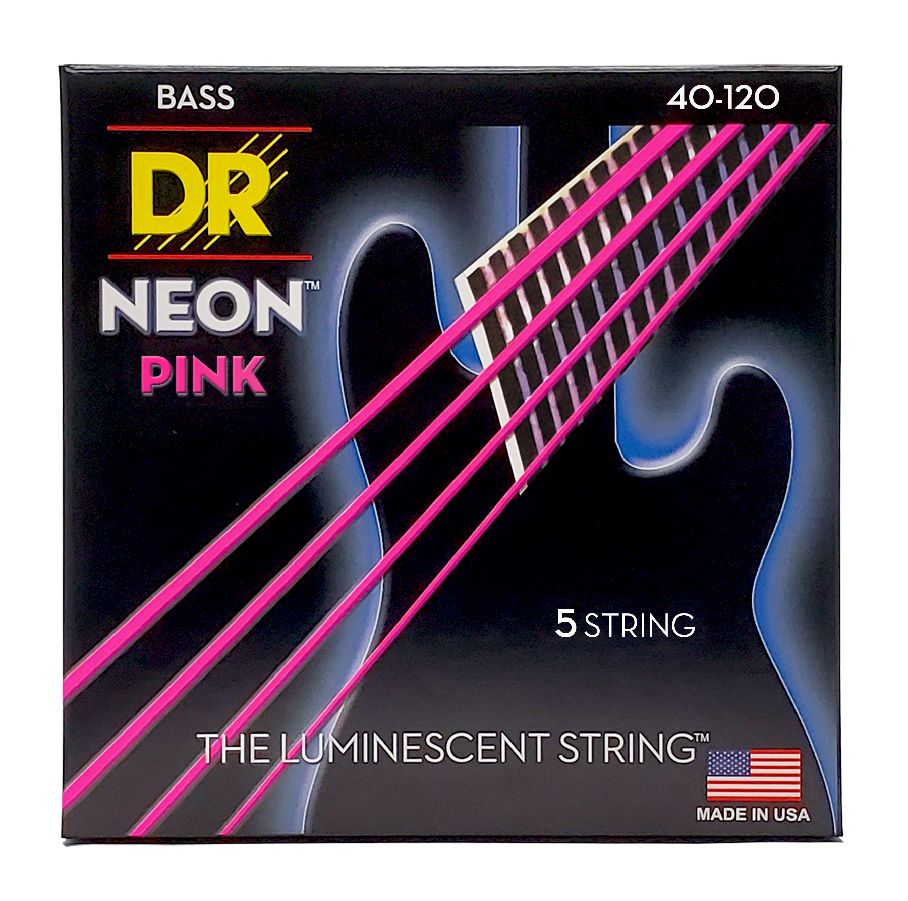 DR Strings DR NEON Pink Coated Electric Bass Strings Long Scale Set - 5-String 40-120 NPB5-40