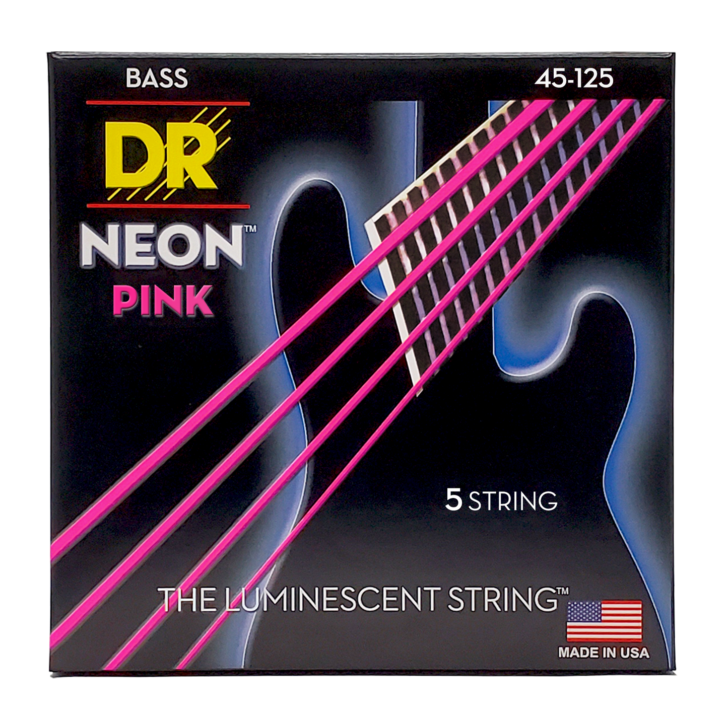 DR Strings DR NEON Pink Coated Electric Bass Strings Long Scale Set - 5-String 45-125 NPB5-45