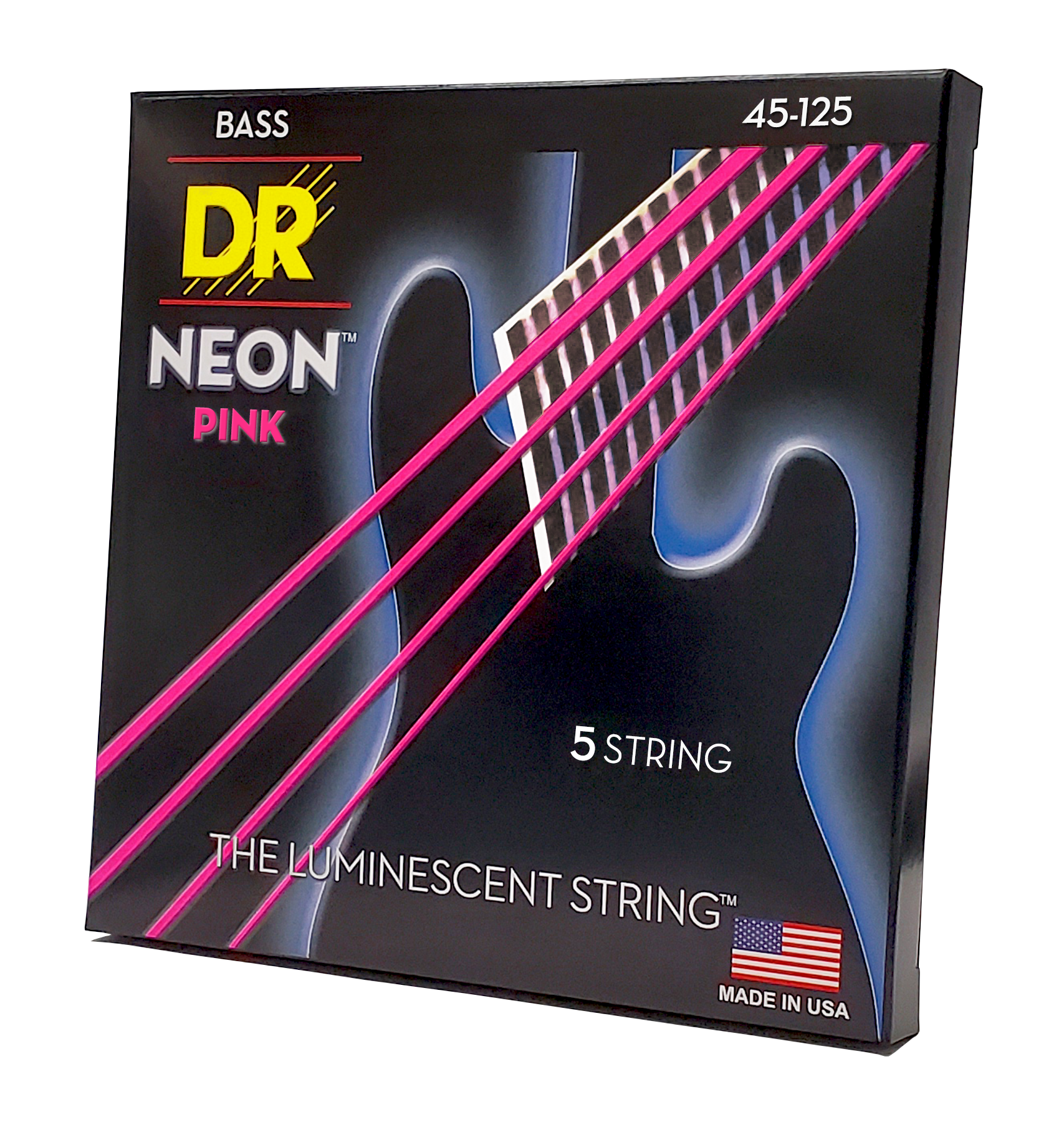DR Strings DR NEON Pink Coated Electric Bass Strings Long Scale Set - 5-String 45-125 NPB5-45