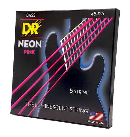 DR Strings DR NEON Pink Coated Electric Bass Strings Long Scale Set - 5-String 45-125 NPB5-45