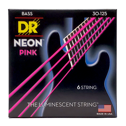 DR Strings DR NEON Pink Coated Electric Bass Strings Long Scale Set - 6-String 30-125 NPB5-30