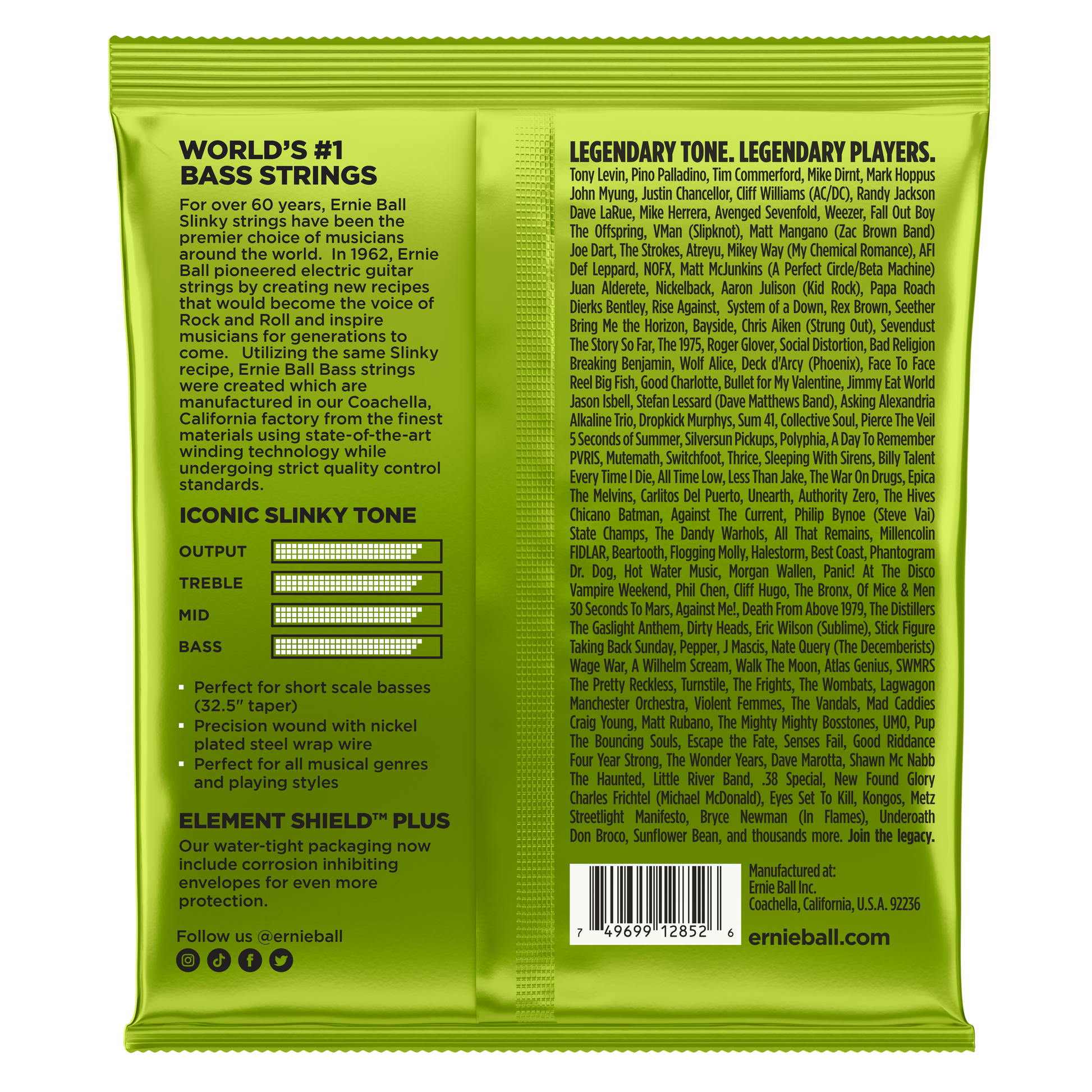 Ernie Ball Ernie Ball Slinky Nickel Wound Bass Strings Short Scale - 4-String 45-105 Regular Slinky 2852