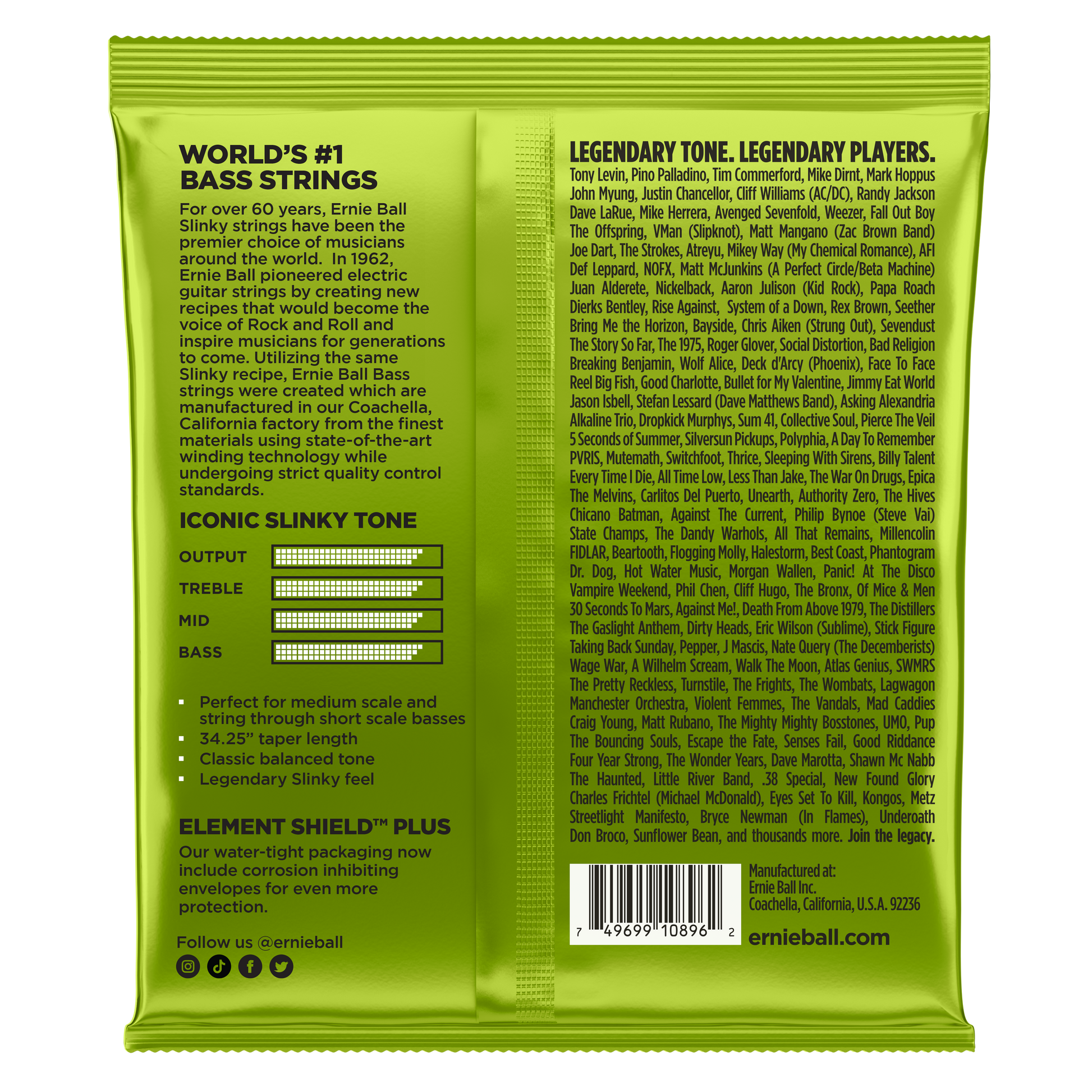 Ernie Ball Ernie Ball Slinky Nickel Wound Bass Strings Medium Scale - 4-String 45-105 Regular Slinky 2856