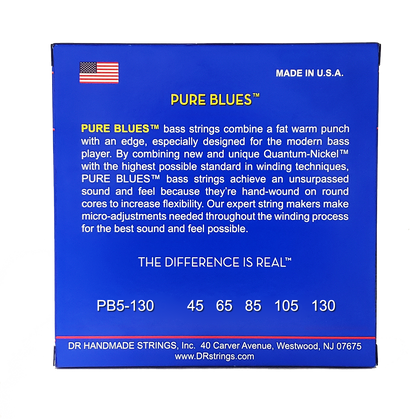 DR Strings DR Pure Blues Quantum-Nickel Electric Bass Strings Long Scale Set - 5-String 45-130 Medium PB5-130