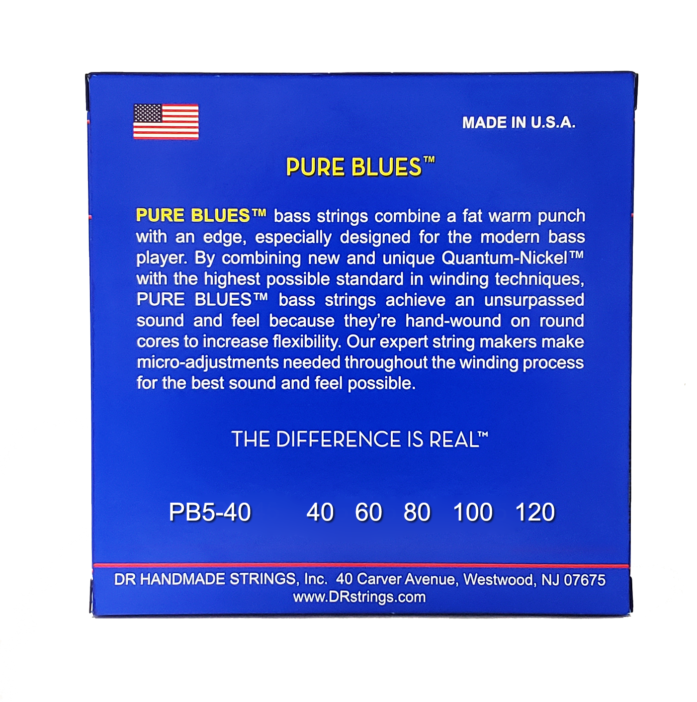 DR Strings DR Pure Blues Quantum-Nickel Electric Bass Strings Long Scale Set - 5-String 40-120 Light PB5-40