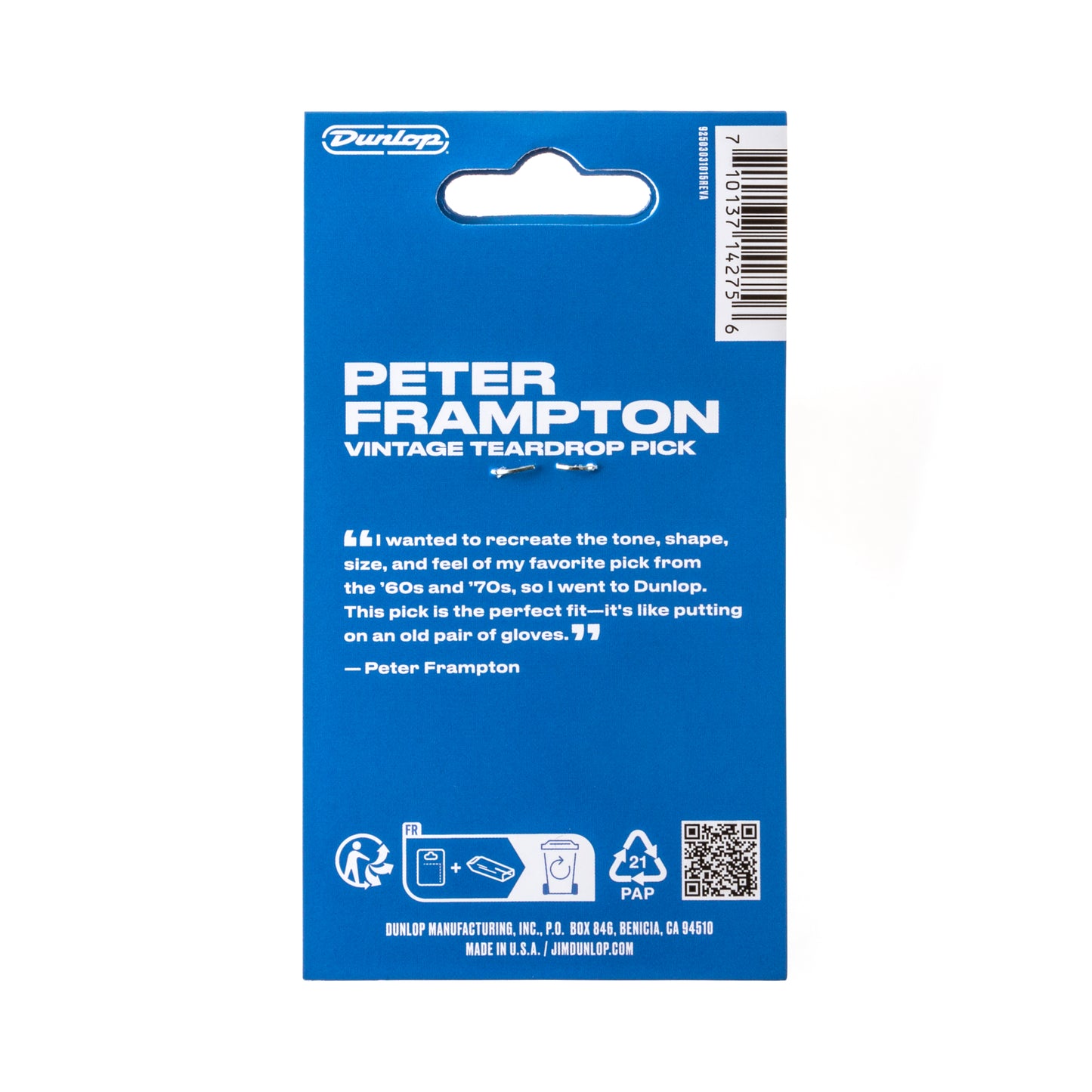Jim Dunlop DUNLOP PETER FRAMPTON VINTAGE JAZZ 2.08mm TEARDROP GUITAR PICK PLAYER'S PACK 06-PACK - PF599P