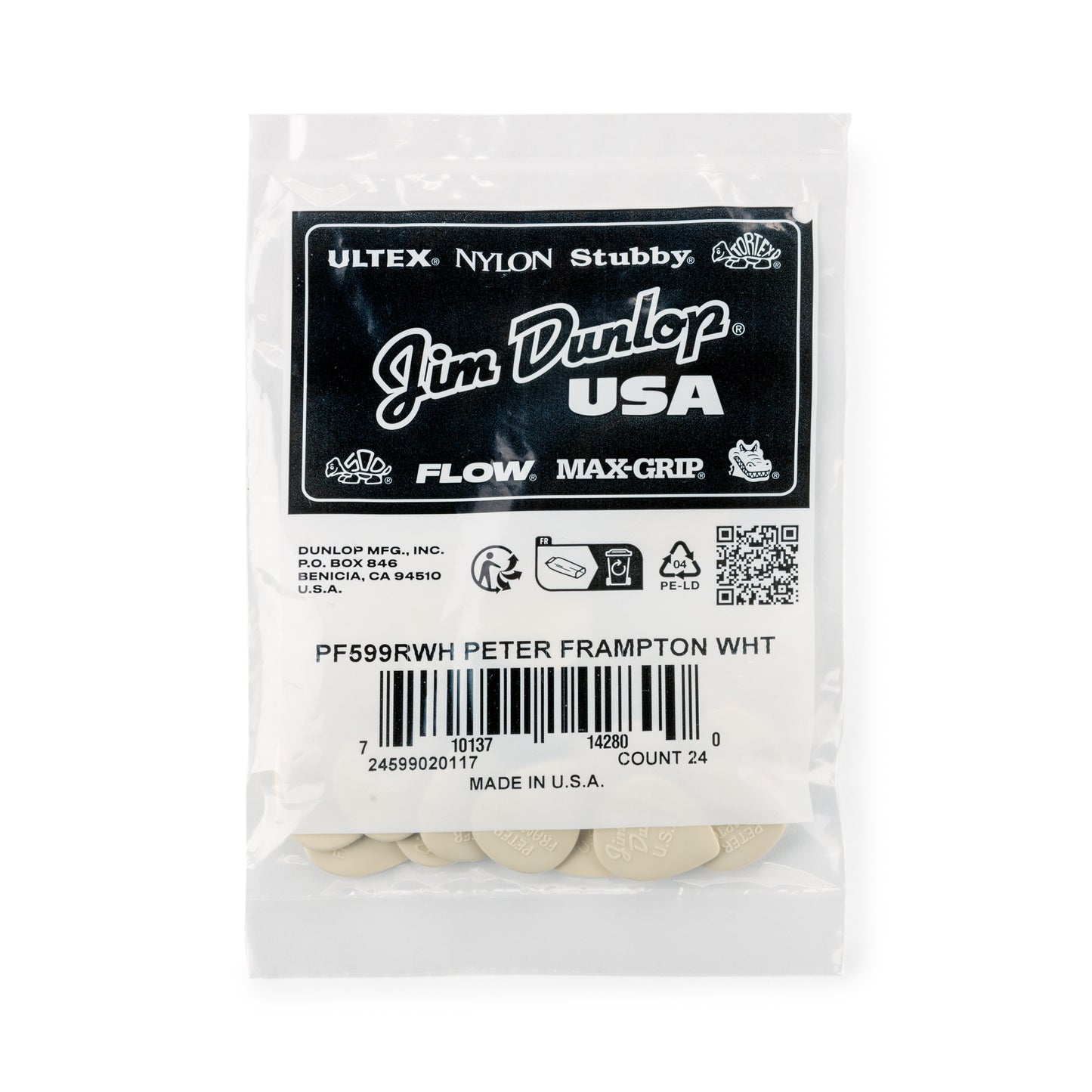 Jim Dunlop DUNLOP PETER FRAMPTON VINTAGE JAZZ 2.08mm TEARDROP GUITAR PICK WHITE REFILL BAG 24-PACK - PF599RWH