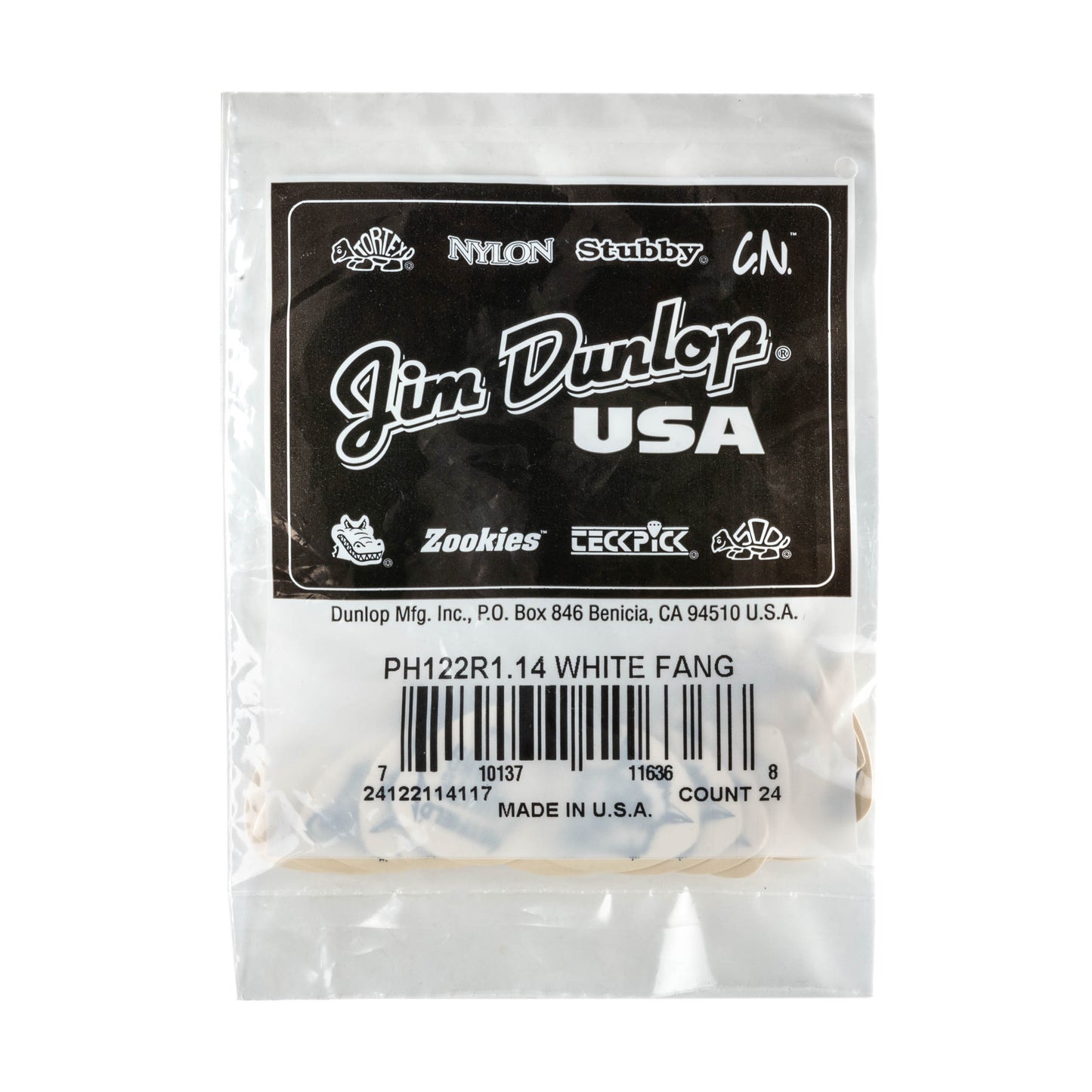 Jim Dunlop DUNLOP HETFIELD'S WHITE FANG 1.14mm CUSTOM FLOW GUITAR PICK REFILL BAG 24-PACK - PH122R114