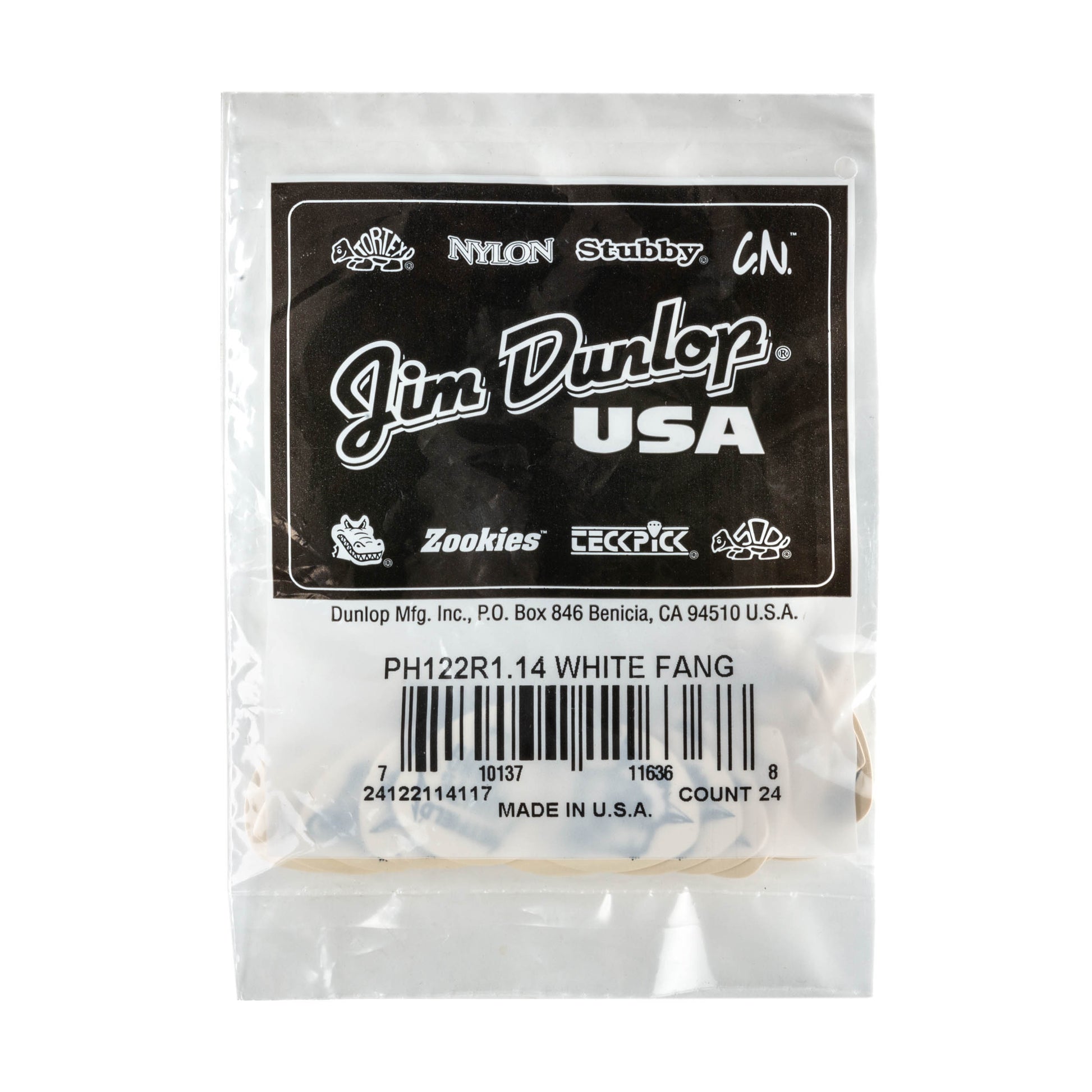 Jim Dunlop DUNLOP HETFIELD'S WHITE FANG 1.14mm CUSTOM FLOW GUITAR PICK REFILL BAG 24-PACK - PH122R114