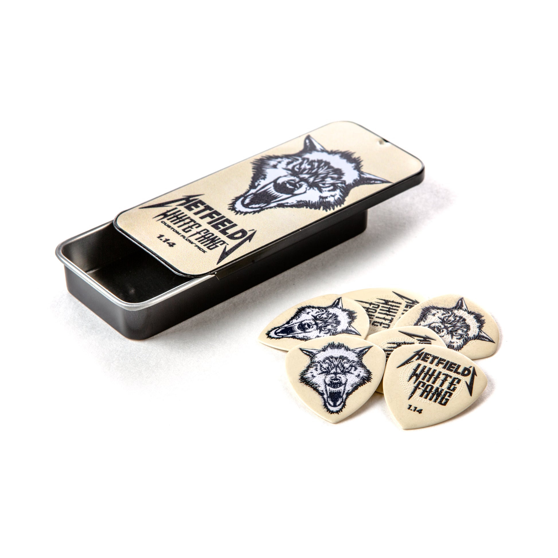 Jim Dunlop DUNLOP HETFIELD'S WHITE FANG 1.14mm PICK TIN GUITAR PICK REFILL BOX - PH122T114
