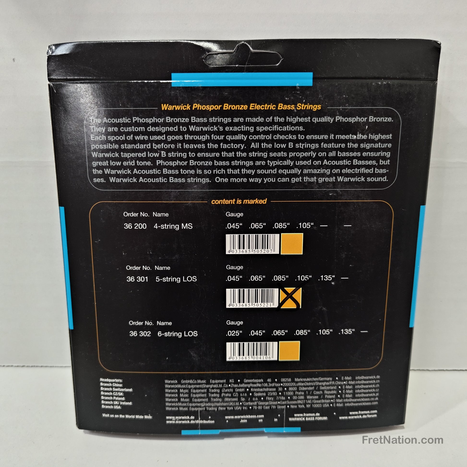 Fret Nation Warwick Phosphor Bronze Acoustic Bass Strings 5-String Set 45-135 - NEW OLD STOCK