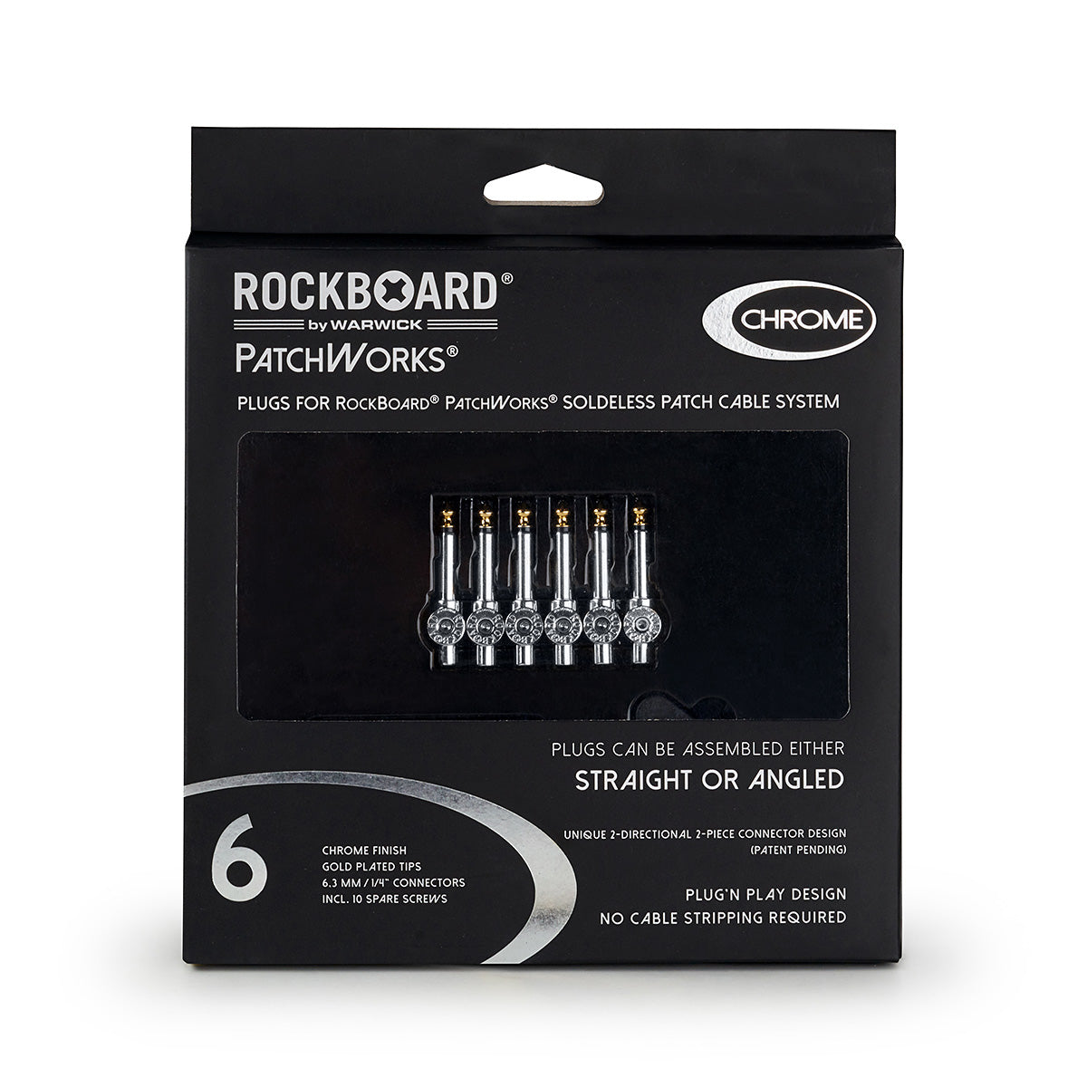 RockBoard RockBoard Patchworks Solderless Plugs - 6-Piece Chrome - RBO CAB PW PLUG 6 CR