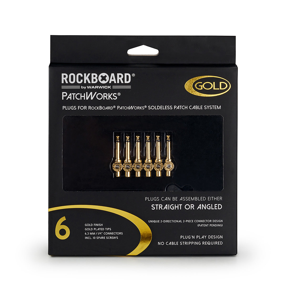 RockBoard RockBoard Patchworks Solderless Plugs - 6-Piece Gold - RBO CAB PW PLUG 6 GD