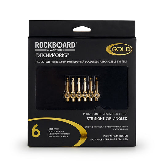 RockBoard RockBoard Patchworks Solderless Plugs - 6-Piece Gold - RBO CAB PW PLUG 6 GD